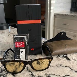 NWOT Ray Ban Wayfarer Sunglasses, Brown with Yellow Driving Lens